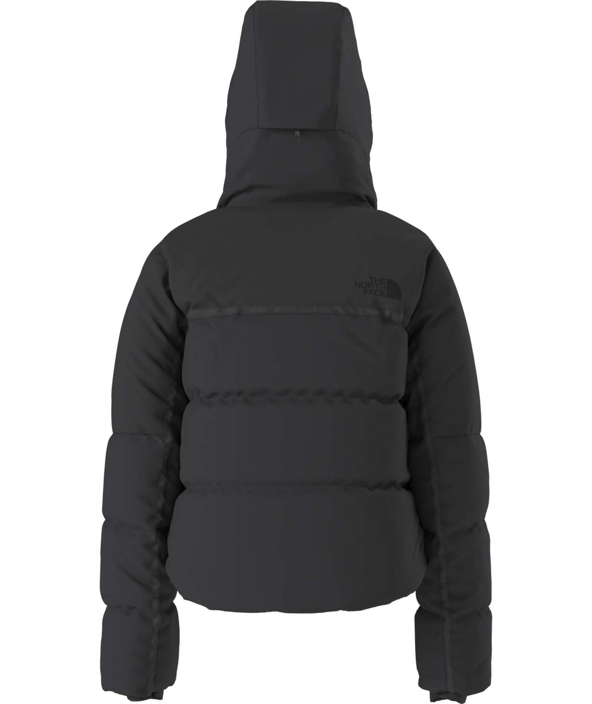 WColdSpellCroppedDownJacket-Black puffer jacket with a hood on a white background