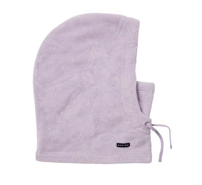 WCoraHood- Light purple hooded balaclava with drawstring on a white background