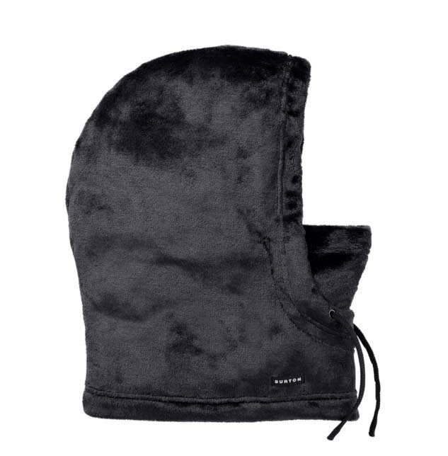 WCoraHood-Black hooded balaclava with drawstring on a white background