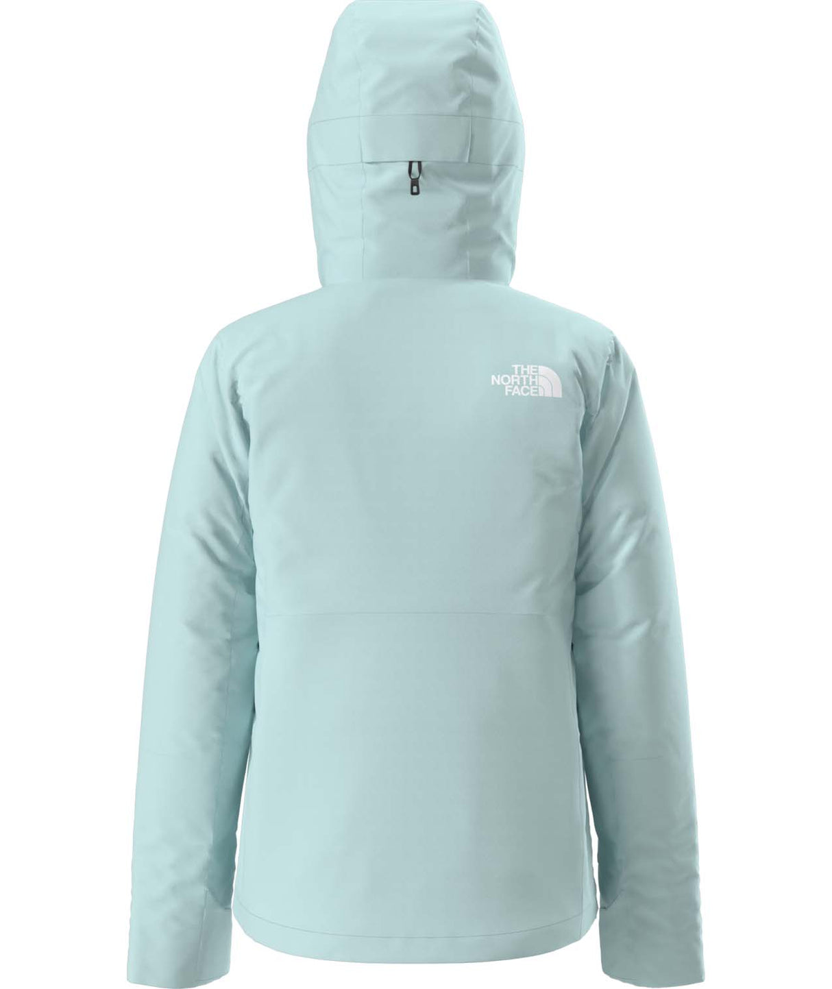 WDescenditJacket-Light blue hooded jacket with The North Face logo on a white background