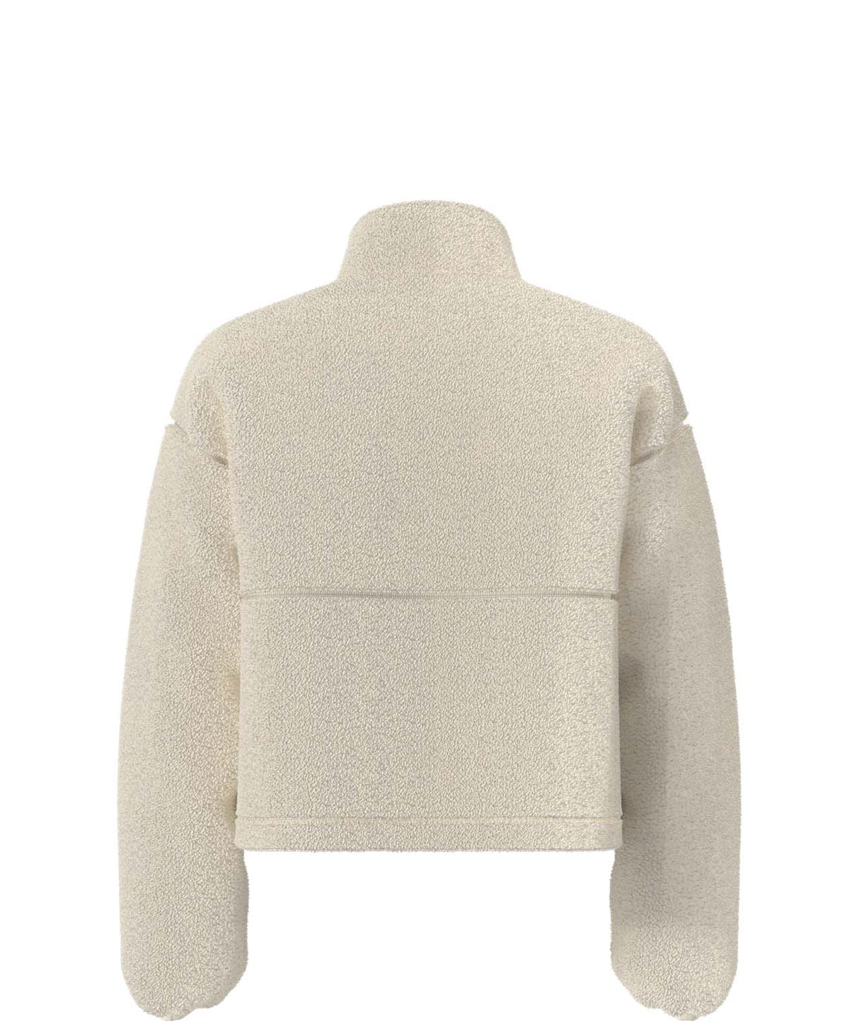 WExtremePile2Pullover-Beige fleece pullover with a quarter zip and front pocket on a white background