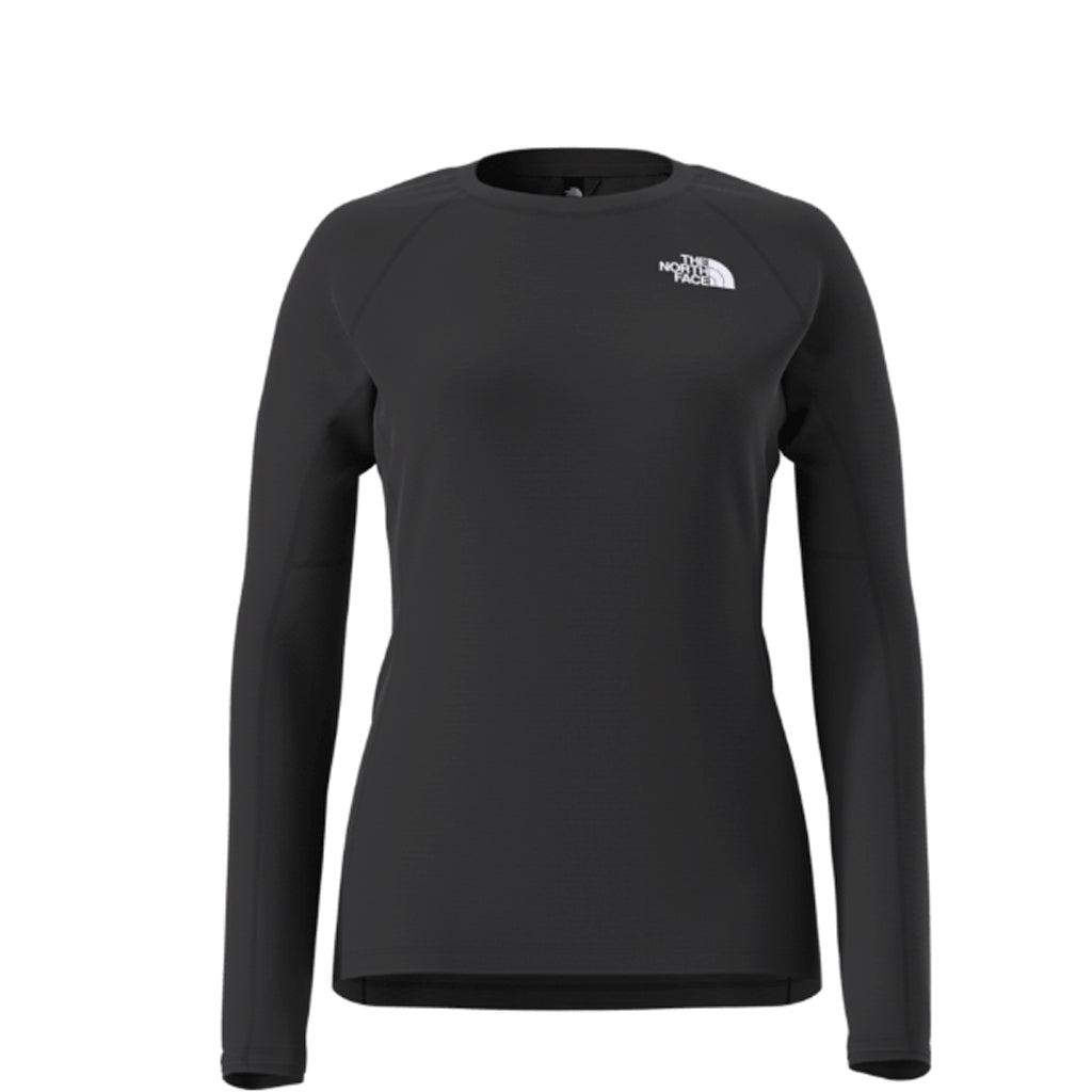 W FD Pro 160 Crew-Black long-sleeve shirt with The North Face logo on a white background