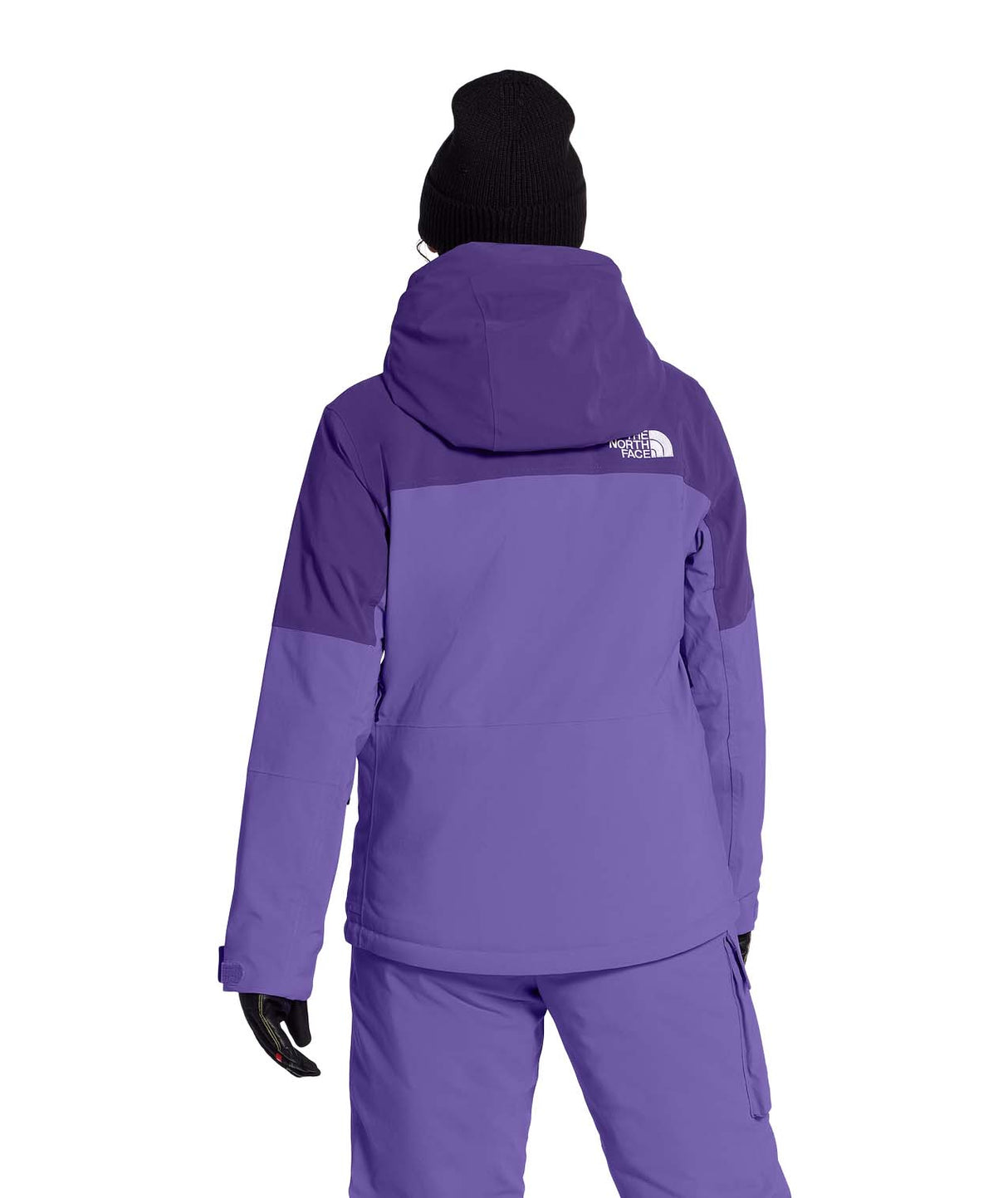 WFreedomInsulatedJacket-Purple winter jacket with The North Face logo on a white background