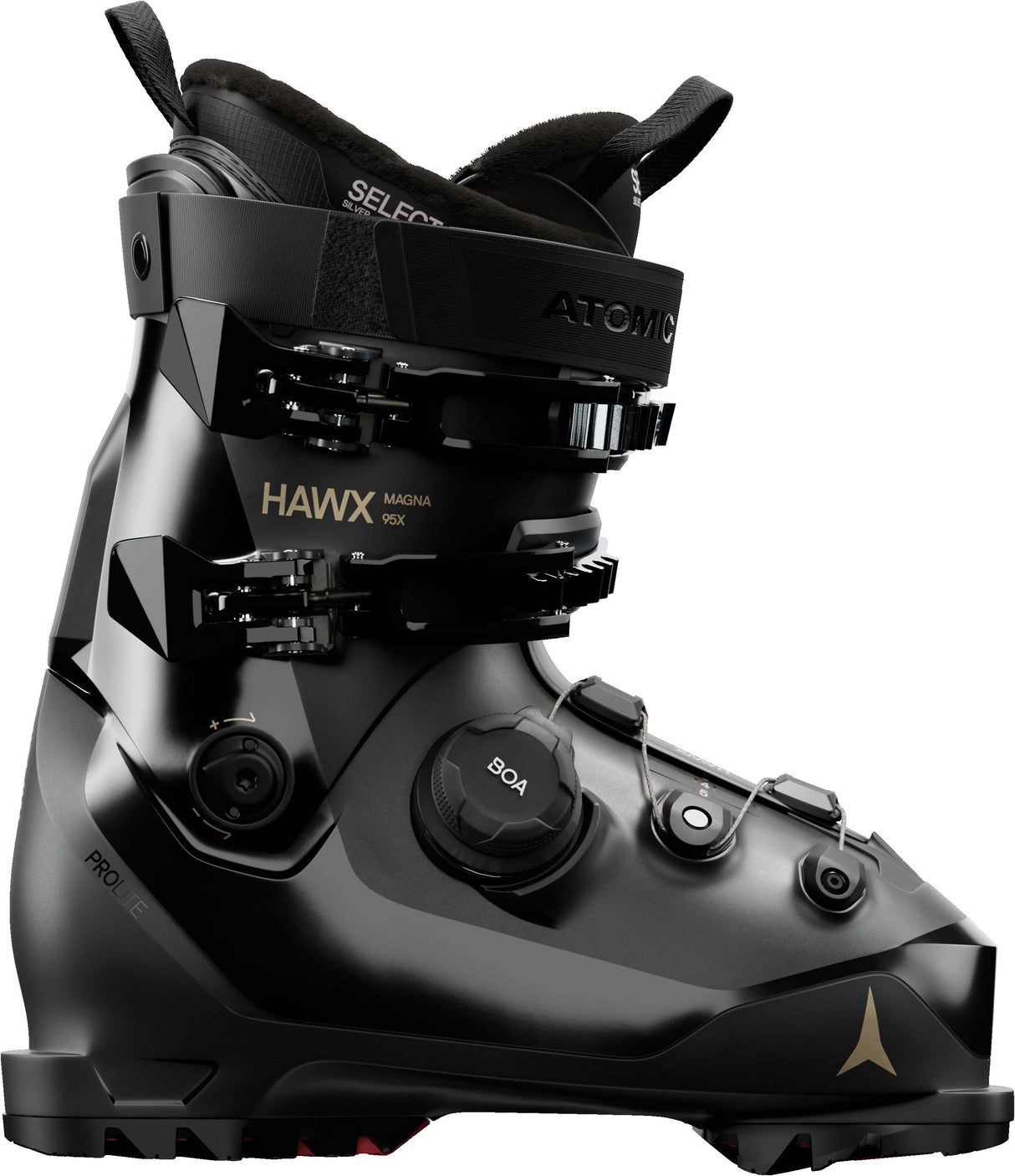 WHawxMagna95XBOA- Black Atomic Hawx ski boot on a white background