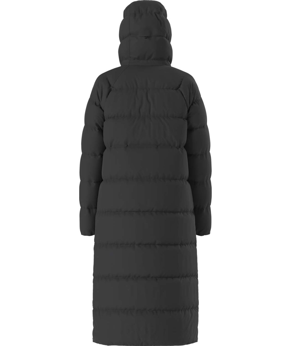 WHydrenaliteCityLongDownHoodedParka-Black puffer coat with a hood on a white background