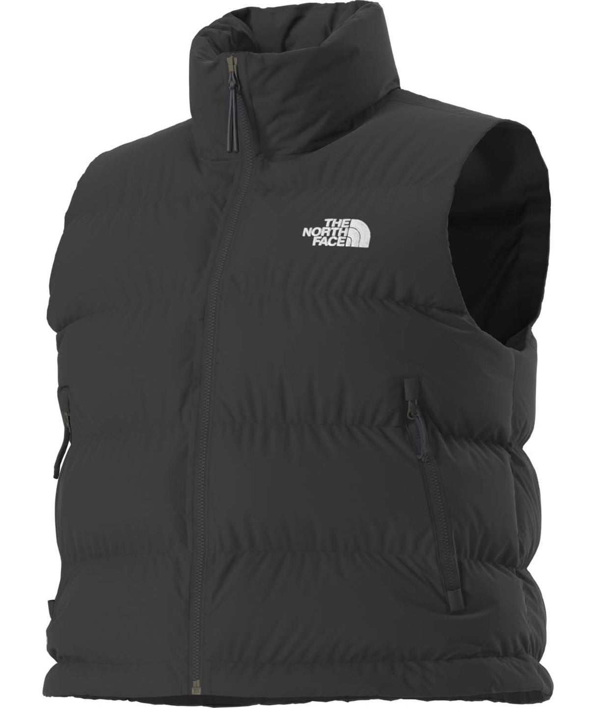 WHydrenaliteDownA-LineVest-Black puffer vest with The North Face logo on a white background