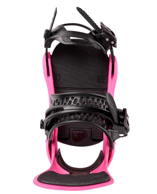 WLexaXReFlexSnowboardBindings-Pink snowboard binding with black hardware on a white background