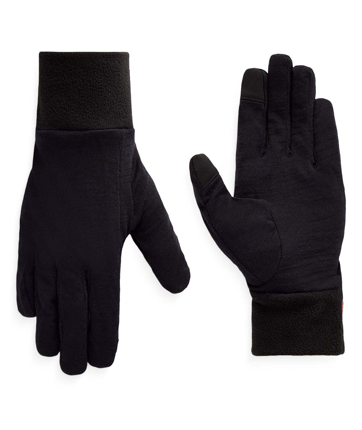 WMerinoWoolGloveLiner-Pair of black gloves on a white background