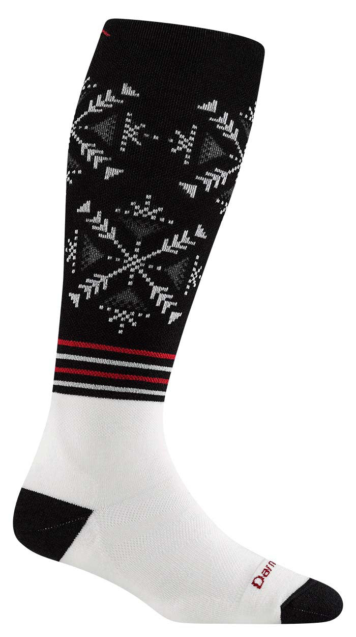 WSNOWFALL-Knee-high sock with black and white pattern on a white background