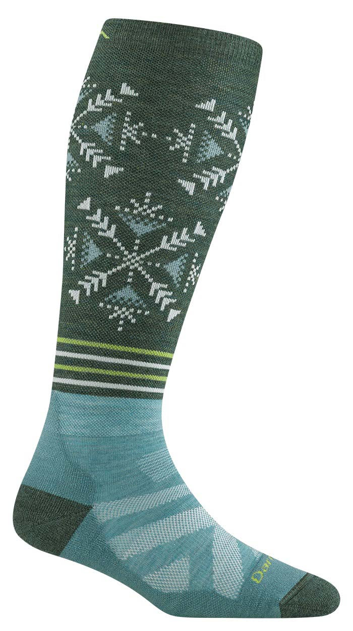 WSNOWFALL-Green and blue patterned sock on a white background