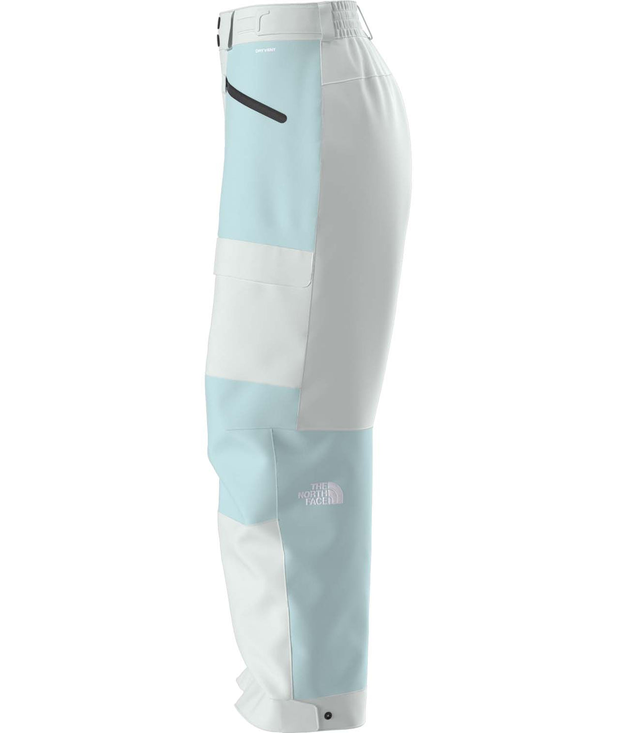 WPowstarPant-Color-blocked pants with light blue and white sections on a white background