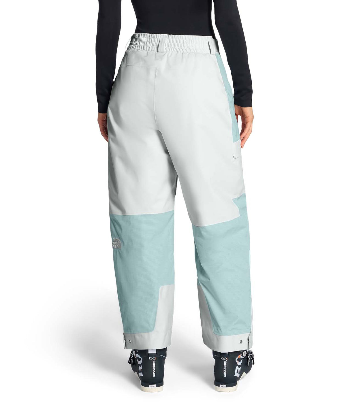 WPowstarPant-Color-blocked pants with light blue and white sections on a white background