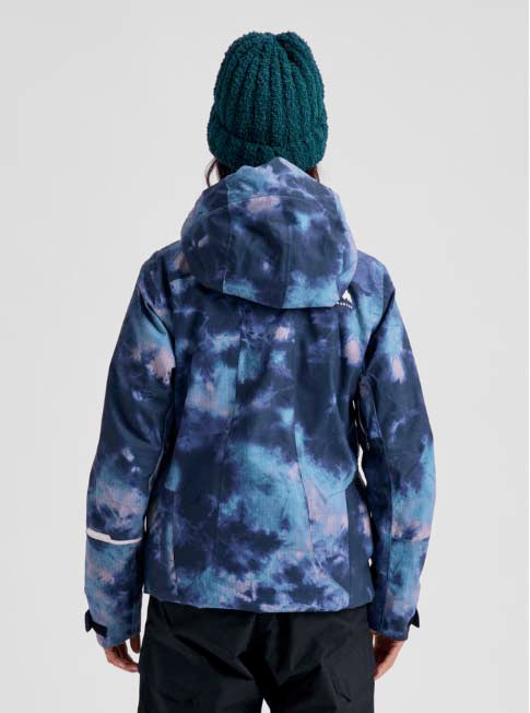 WReserve2LInsulatedStretchSlimJacket-Blue tie-dye jacket with a brand logo on a white background