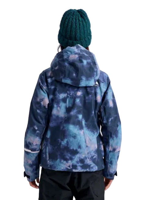 WReserve2LInsulatedStretchSlimJacket-Blue tie-dye jacket with a brand logo on a white background