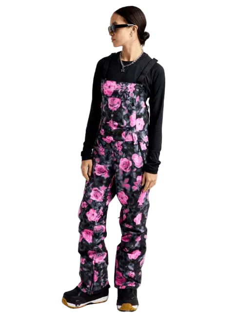 WReserve2LStretchBibPants-Floral patterned bib overalls on a white background
