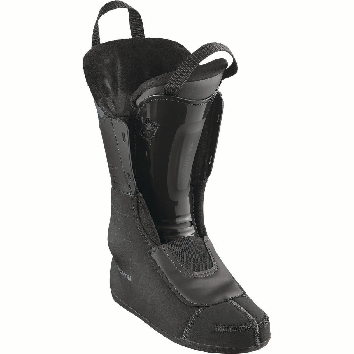 WSPROALPHACBOA85-Black Salomon ski boot on a white background