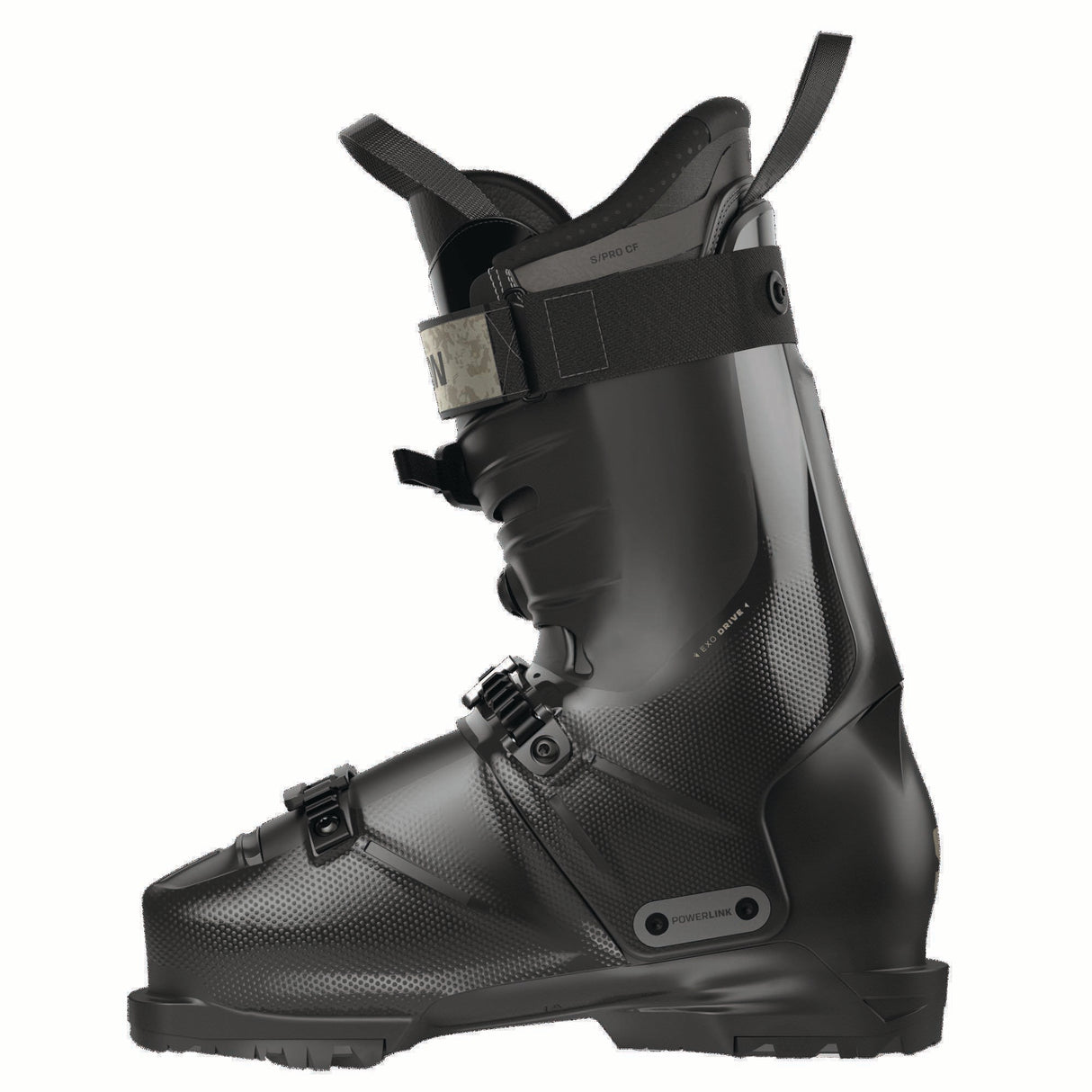 WSPROALPHACBOA85-Black Salomon ski boot on a white background