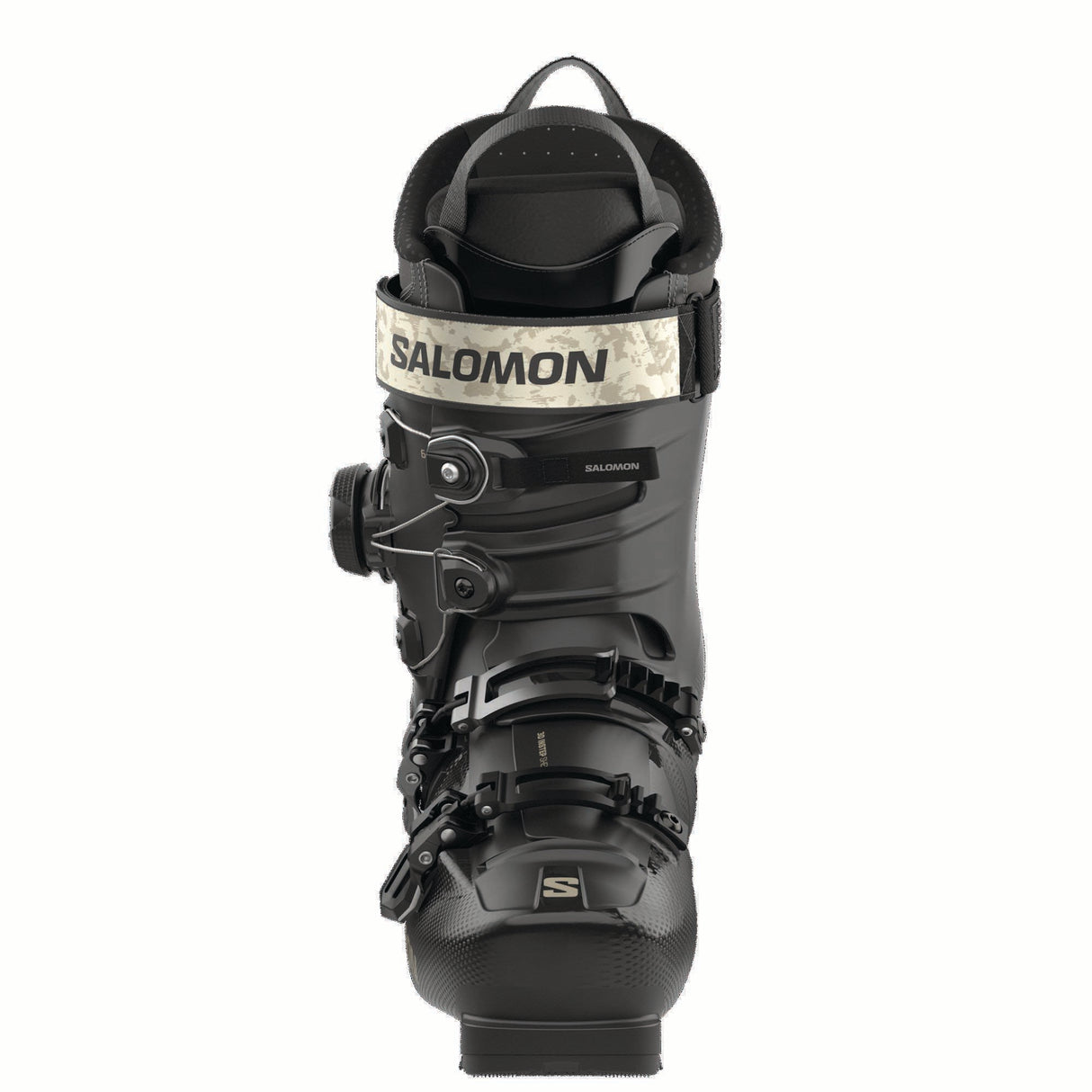WSPROALPHACBOA85-Black Salomon ski boot on a white background