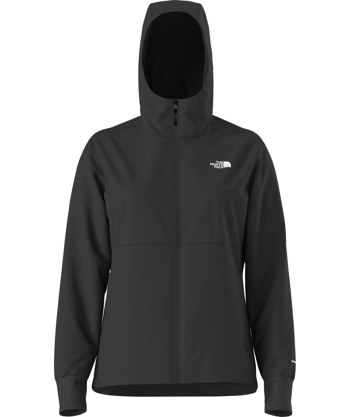 WShelbeRaschelHoodie-Black hooded jacket with a brand logo on a white background