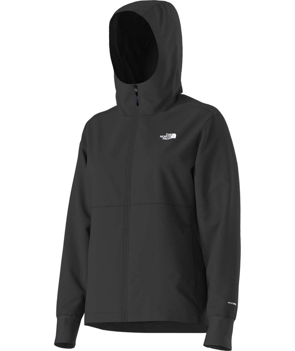 WShelbeRaschelHoodie-Black hooded jacket with brand logo on a white background