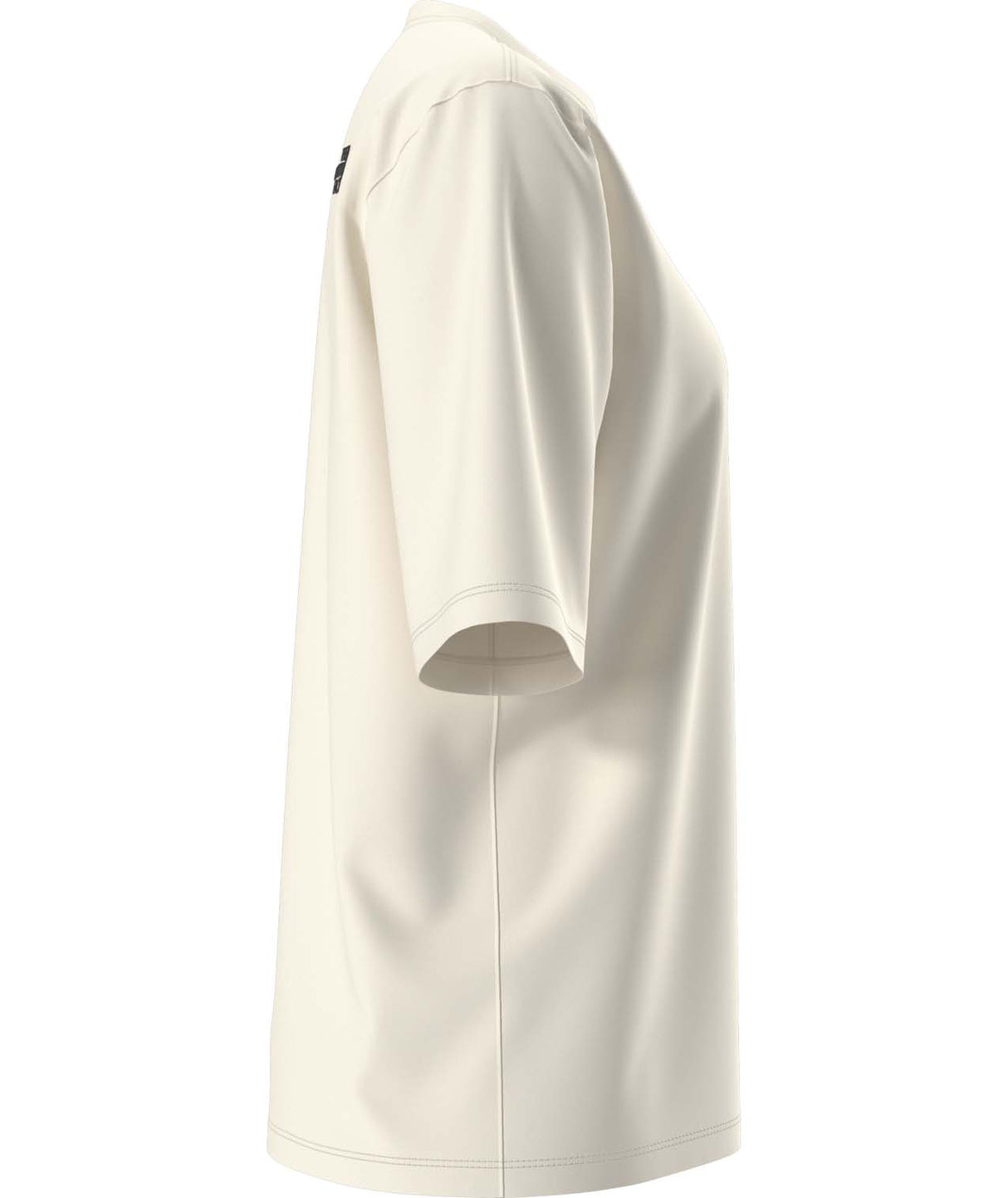 WSkiEmbroBoxyShort-SleeveTee- Cream T-shirt with skis and 'The North Face' on the top right shoulder on a white background