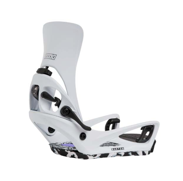 WStepOnLexaXSnowboardBindings-White snowboard binding with black accents on a white background