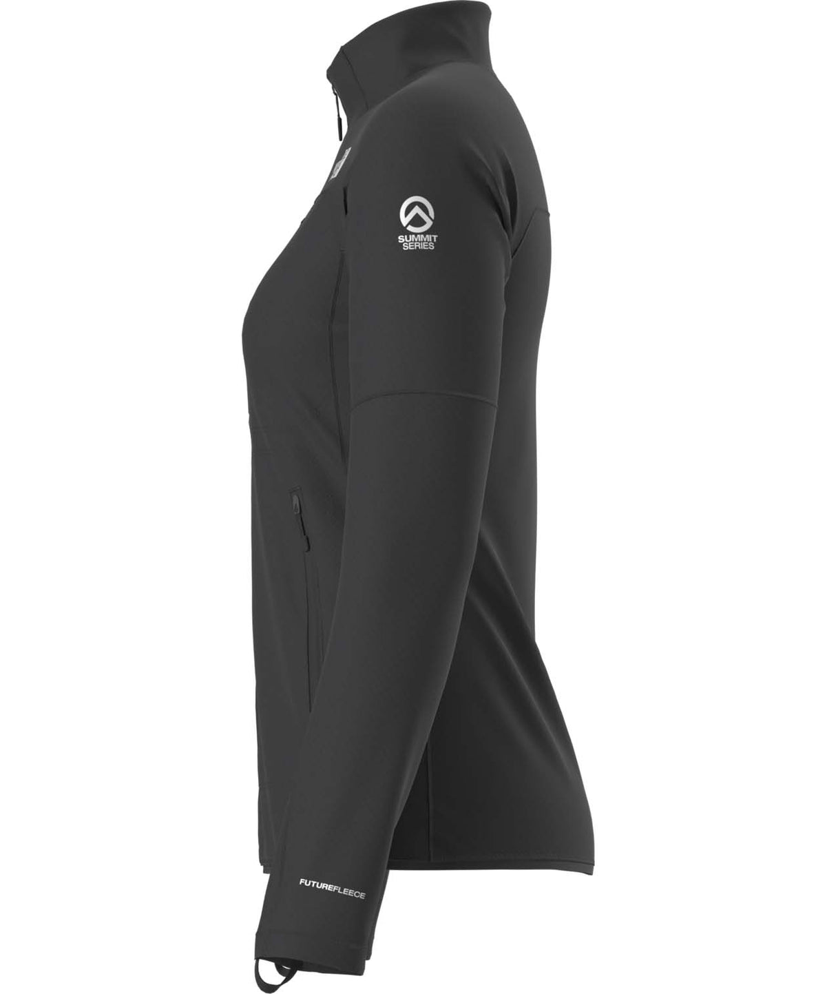 WSummitFUTUREFLEECEFullZipJacket-Black jacket with The North Face logo on a white background