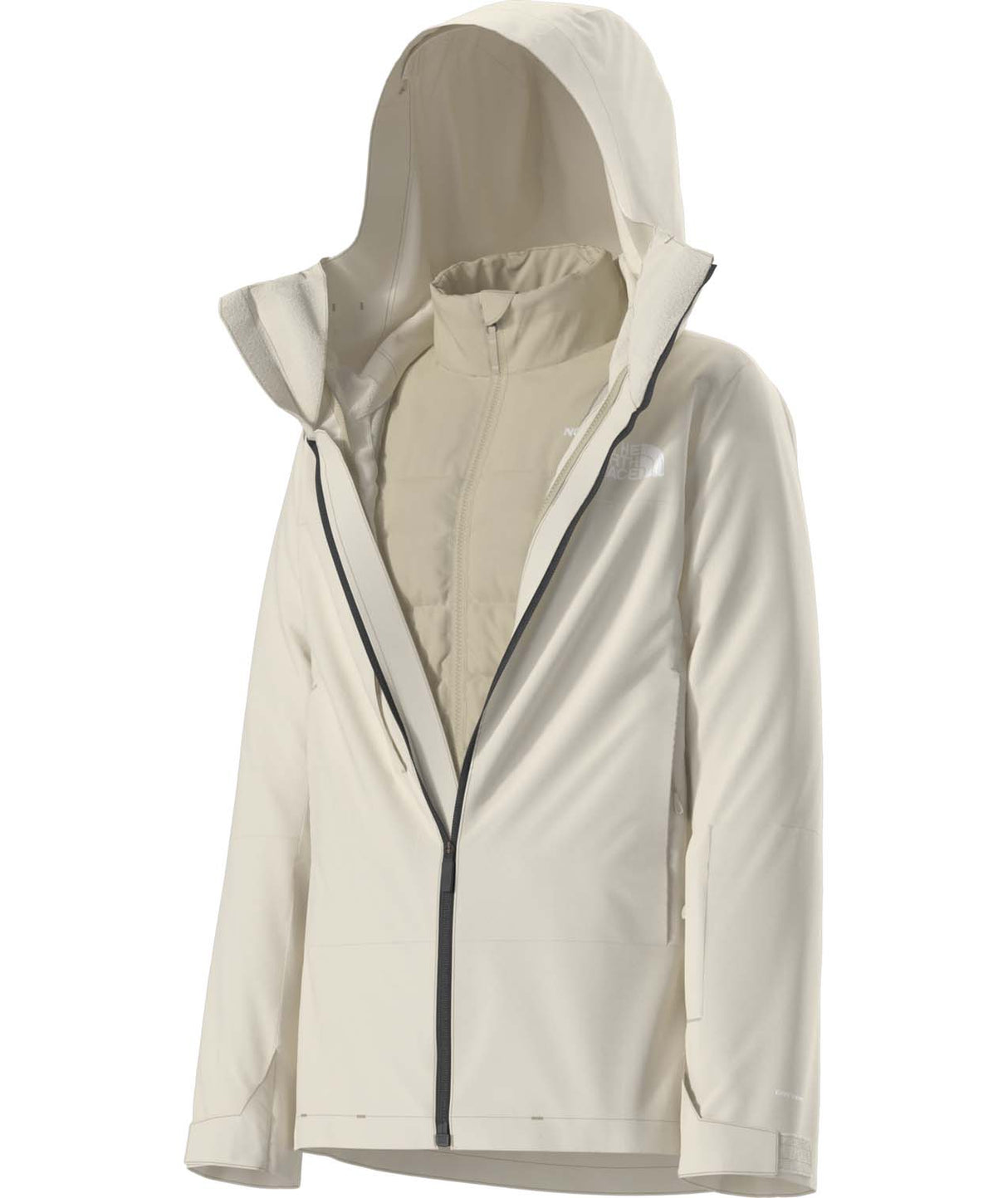 WTHERMOBALLSnowTriclimate-White coat with a hood on a white background