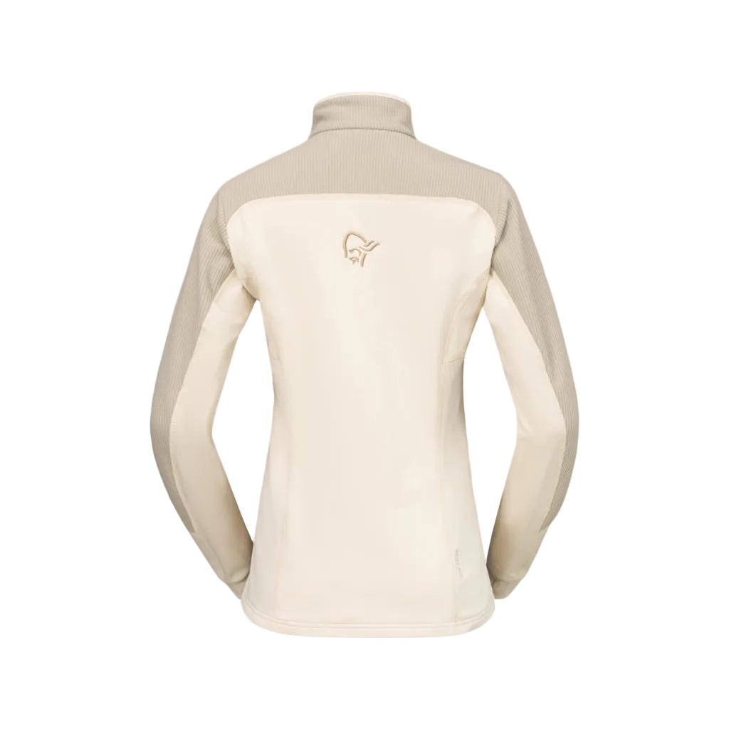 Lofoten Warm2 Jacket -Beige fleece jacket with a brand logo on a white background