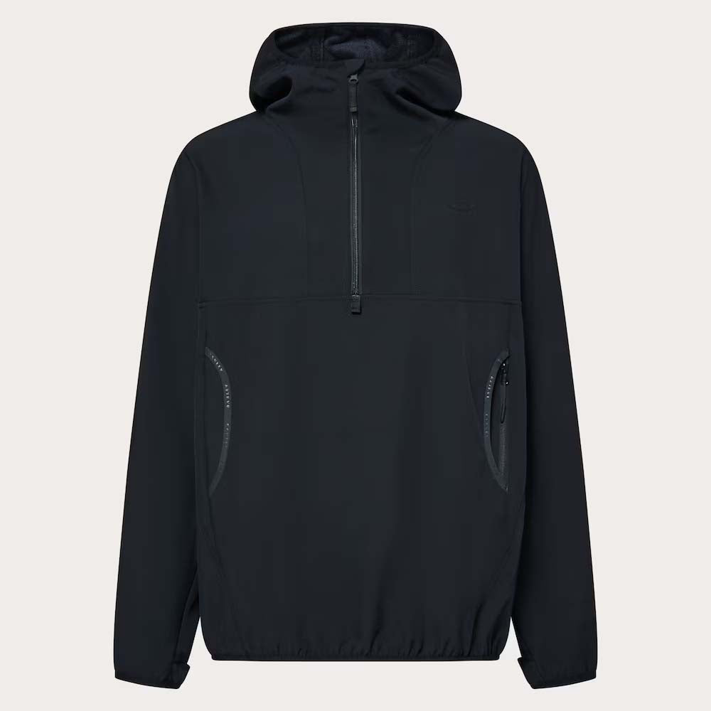 WintertideSoftshellHoodie-Black hooded jacket on a light gray background