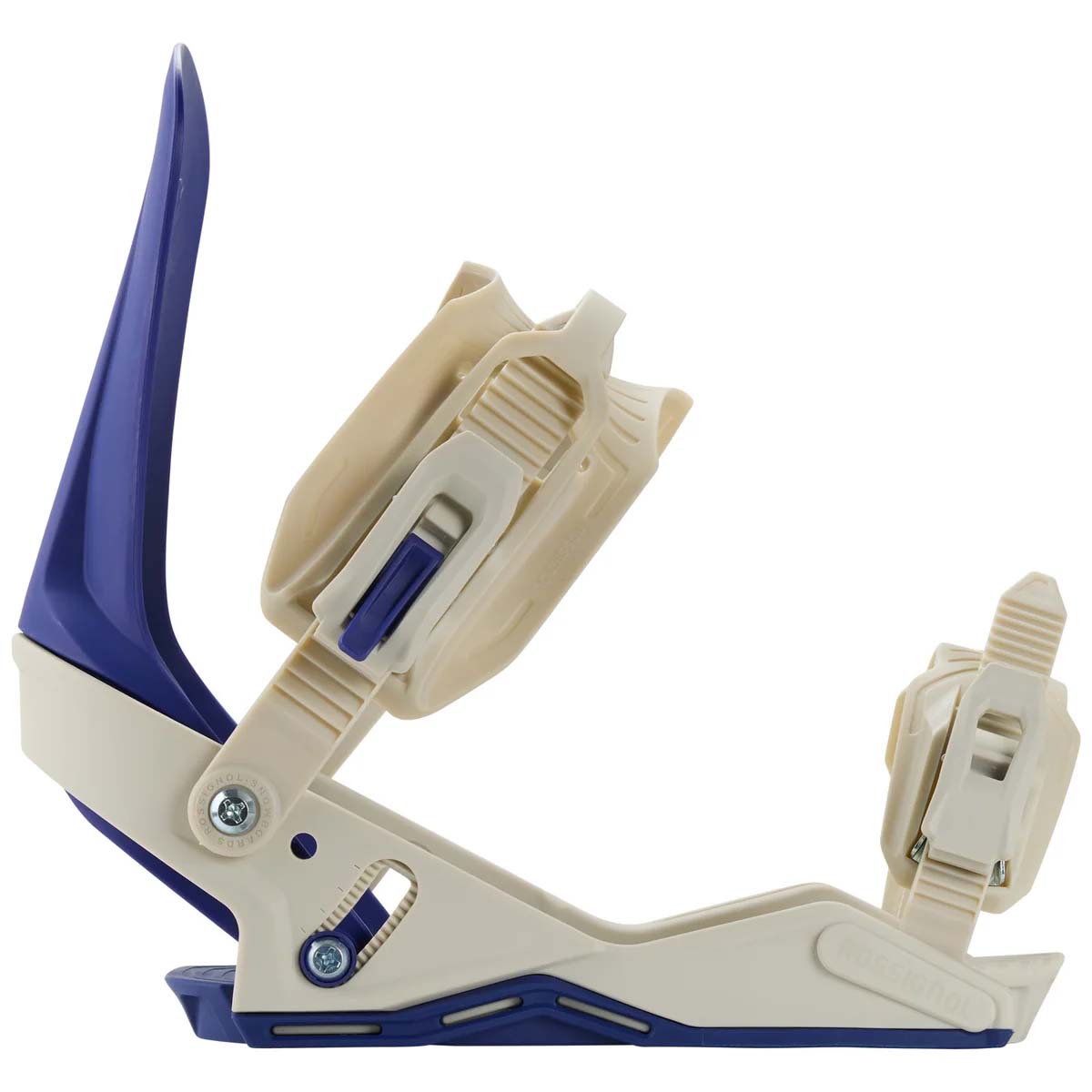 WorksSnowboardBinding- Rossignol two strap snowboard binding displayed on a white background
