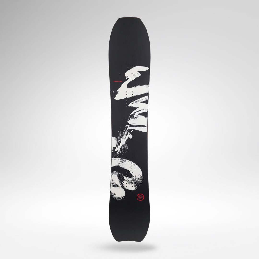 Wu-Ji- Black, white, and red snowboard on a white background