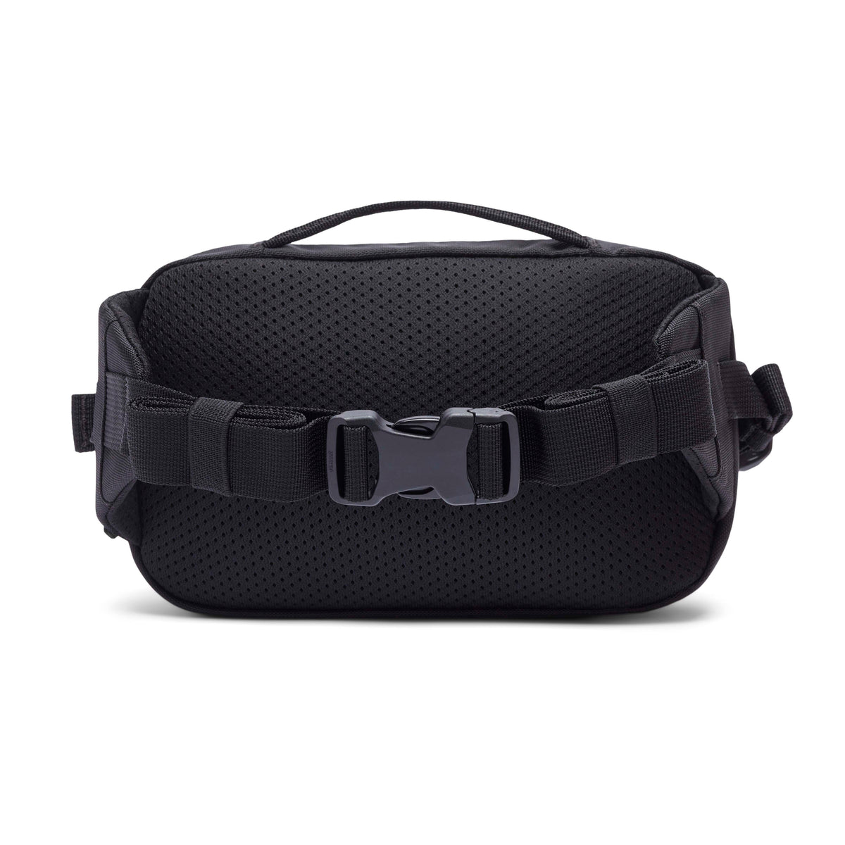 allpa-x-1-5l-hip-pack- Black waist bag with a brand logo on a white background