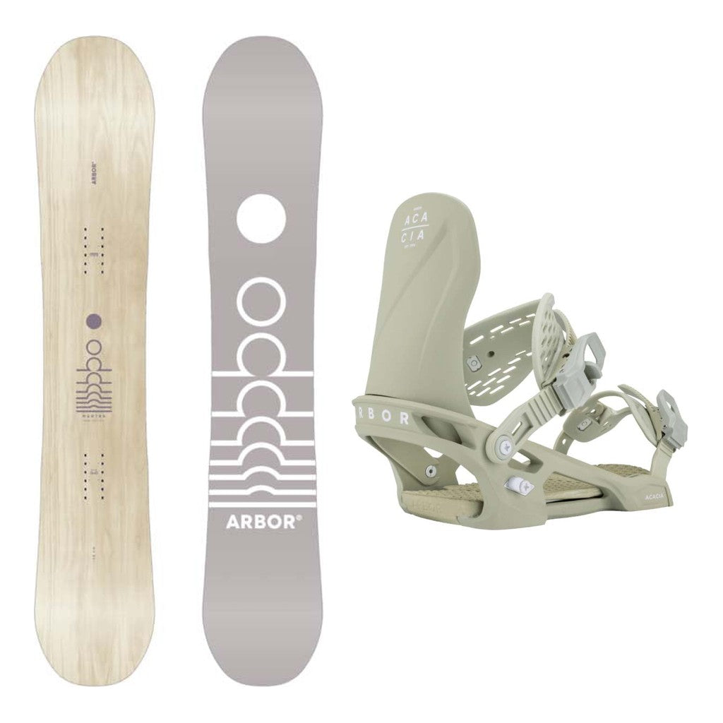 Arbor Mantra Womens Snowboard 2027 with Acacia Bindings Snowboard Package - Sage/White