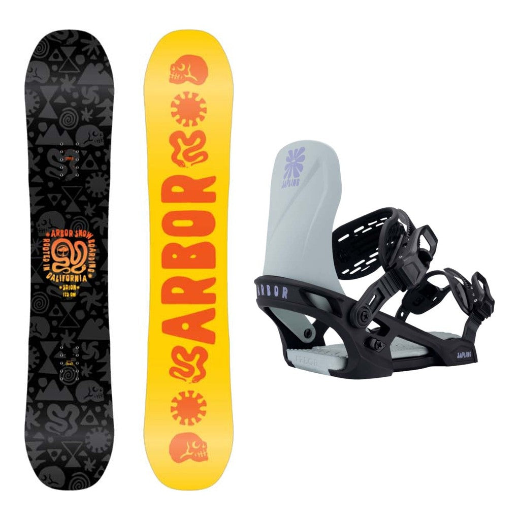 Arbor Scion Kids Snowboard 2027 with Sapling Bindings Snowboard Package - Blue/Mint