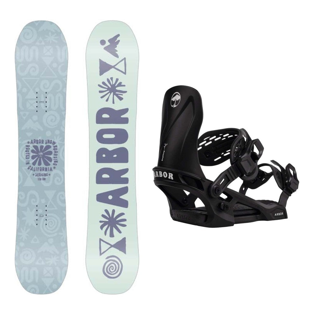 Arbor Seedling Kids Snowboard 2027 with Sapling Bindings Snowboard Package - Black/White