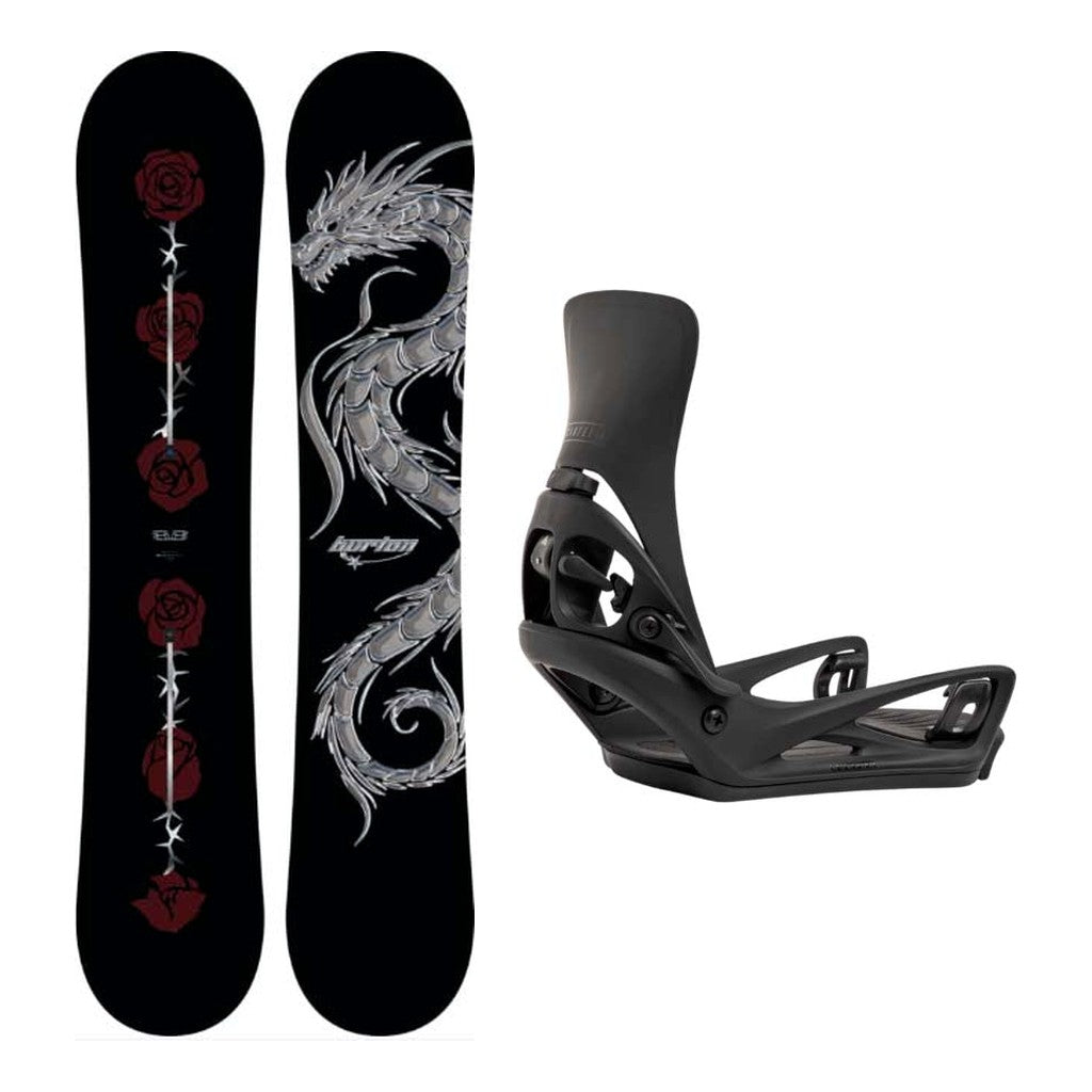 Burton Blossom Camber Adult Snowboard with Step On Cartel X Bindings Snowboard Package - Black