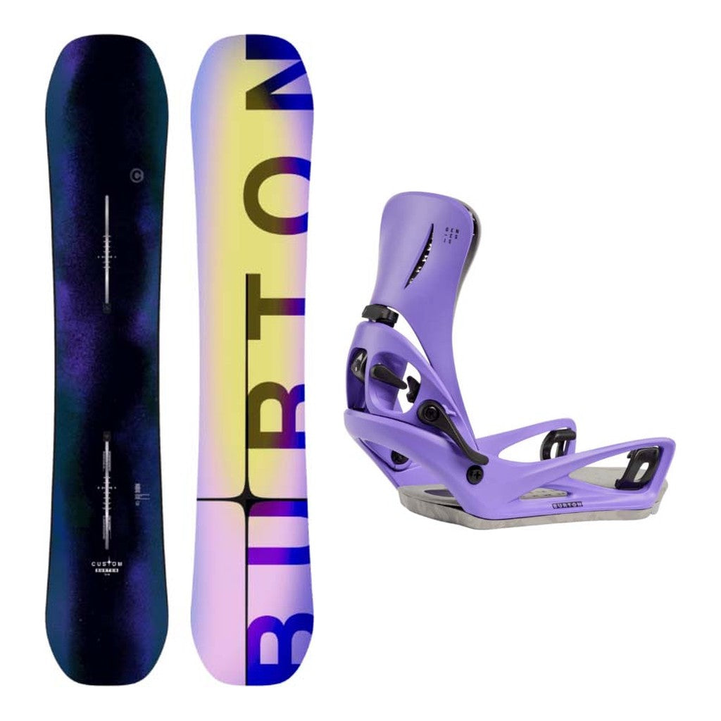 Burton Custom Camber Mens Snowboard with Step On Genesis Re:Flex Bindings Snowboard Package - Purple Voltage