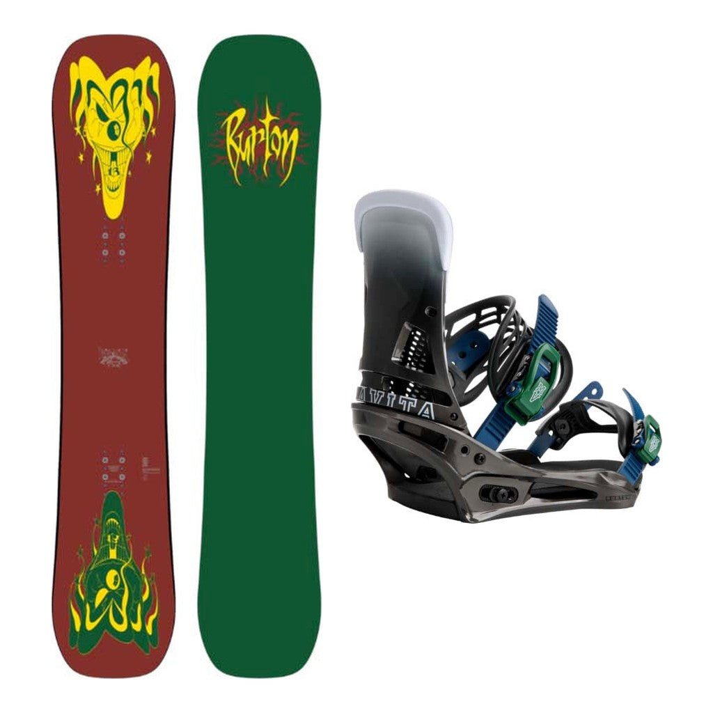 Burton Pretty Good Company Camber Adult Snowboard with Malavita Bindings Snowboard Package