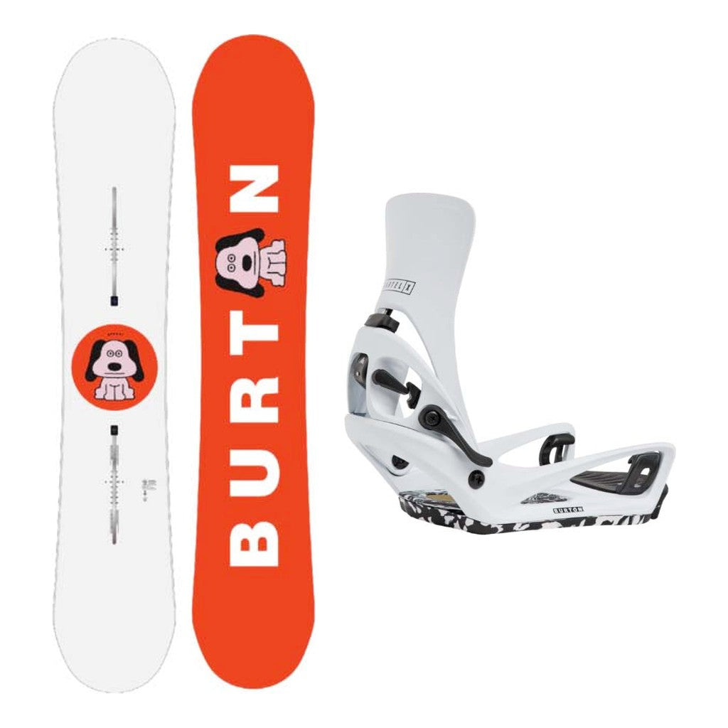 Burton Process Flying V Mens Snowboard with Step On Cartel X Bindings Snowboard Package - White
