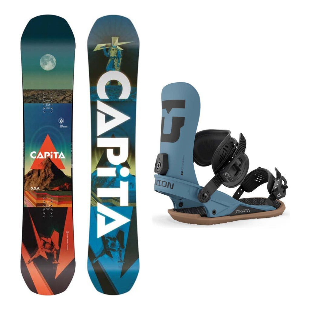 Capita D.O.A. Wide Mens Snowboard 2027 with Strata Bindings Snowboard Package - Dark Blue