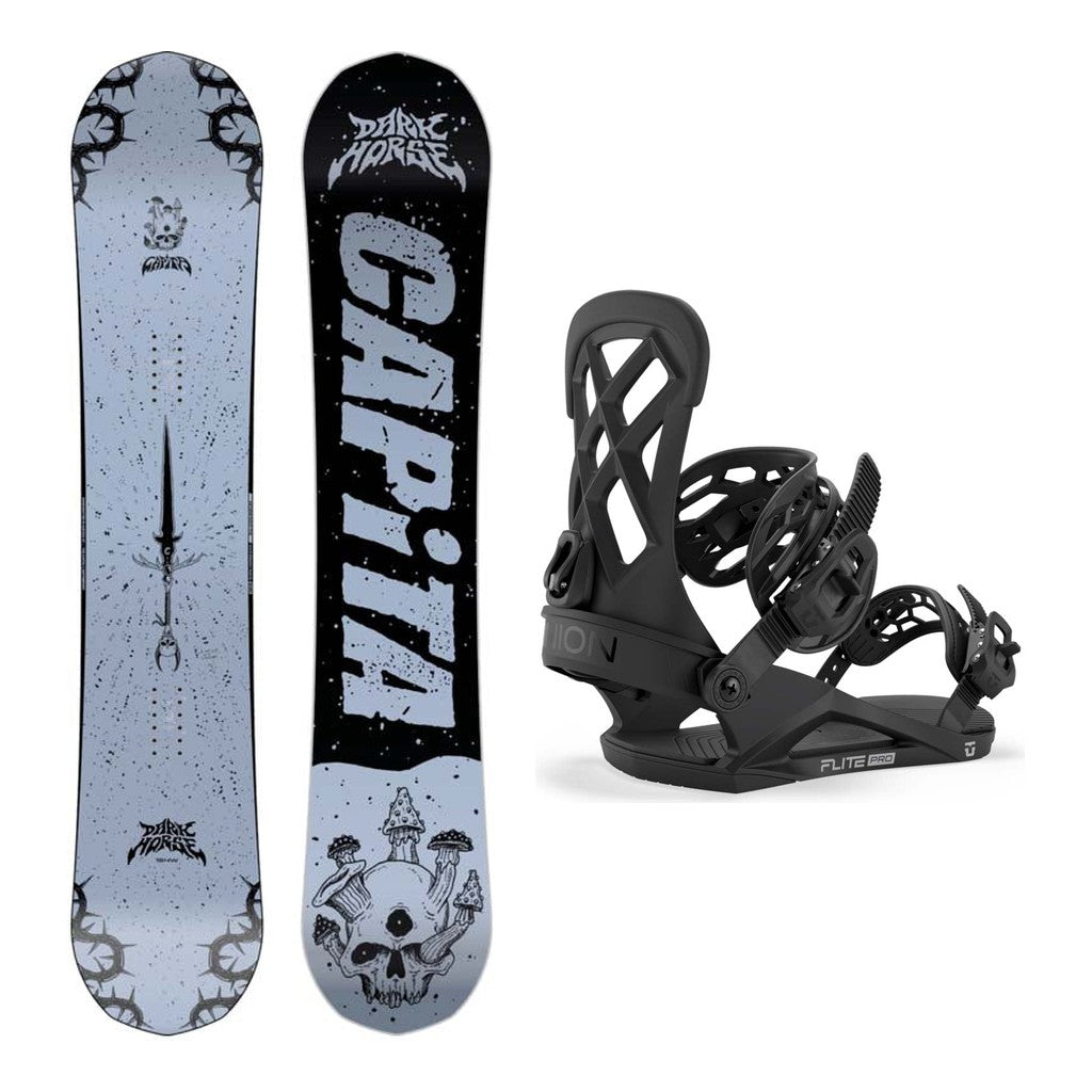 Capita Dark Horse Wide Mens Snowboard 2027 with Flite Pro Bindings Snowboard Package - Black
