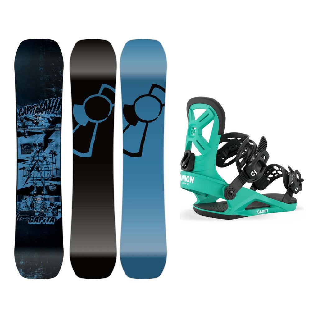 Capita Youth Brigade Kids Snowboard 2027 with Cadet Bindings Snowboard Package - Green