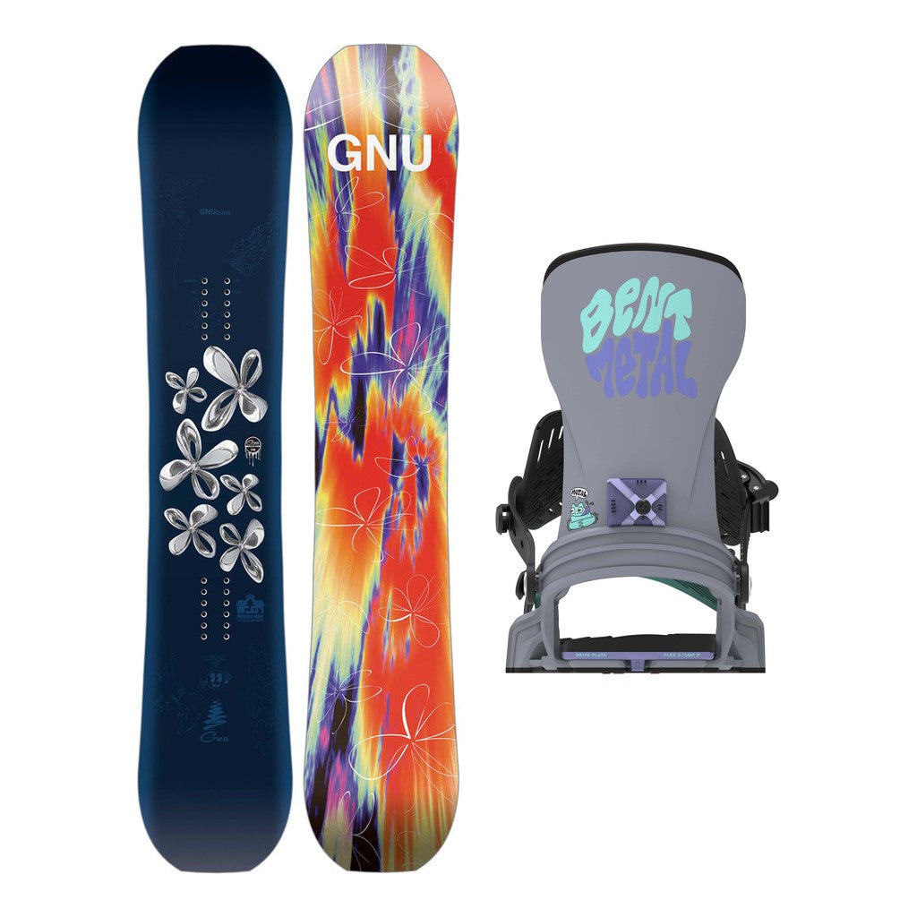 GNU Gloss Womens Snowboard 2027 with Bent Metal Stylist Bindings Snowboard Package - Grey