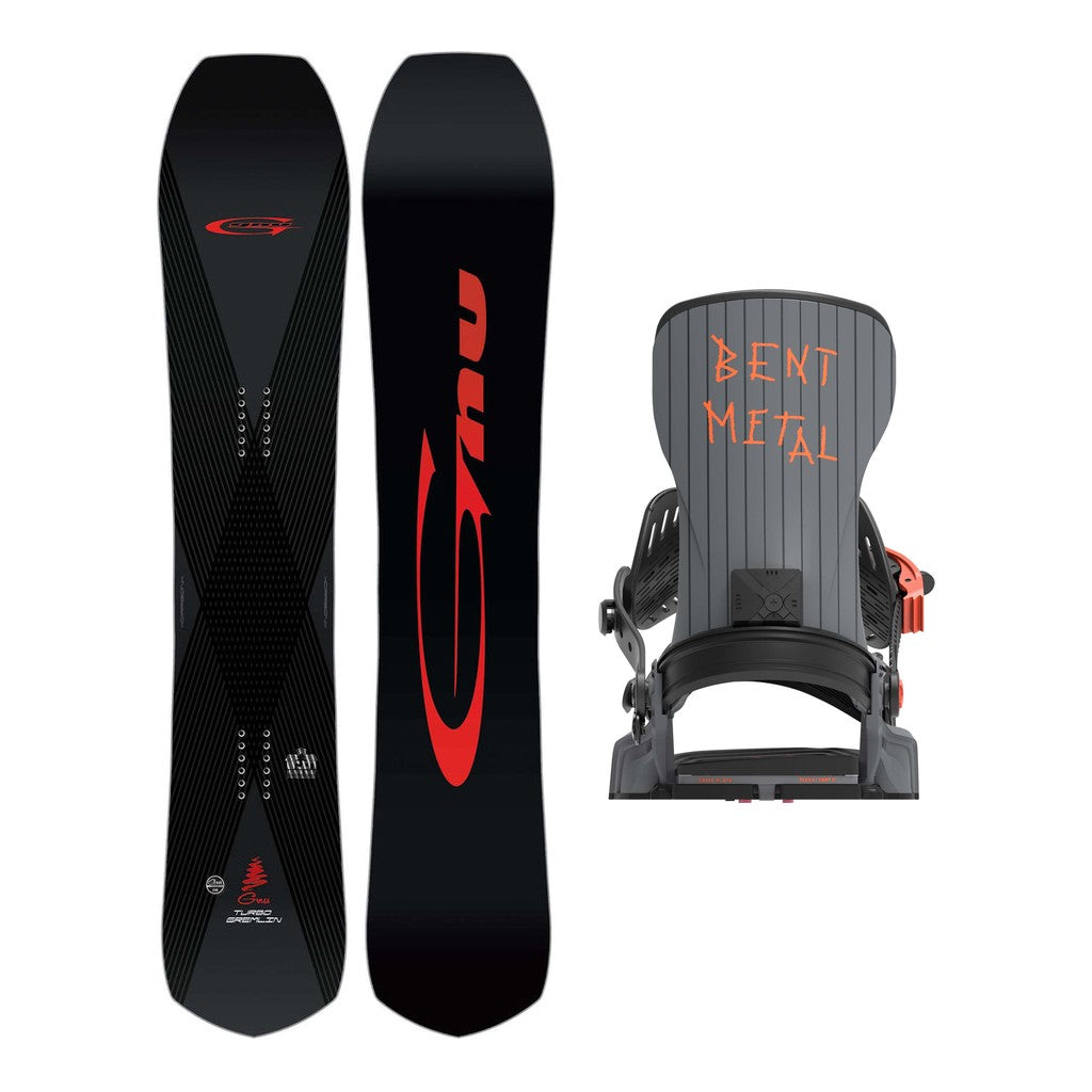 GNU Turbo Gremlin Mens Snowboard 2027 with Bent Metal T-Zero Bindings Snowboard Package - Black