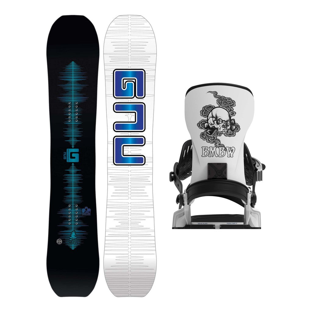 GNU Upgrade Mens Snowboard 2027 with Bent Metal Transfer Bindings Snowboard Package - White