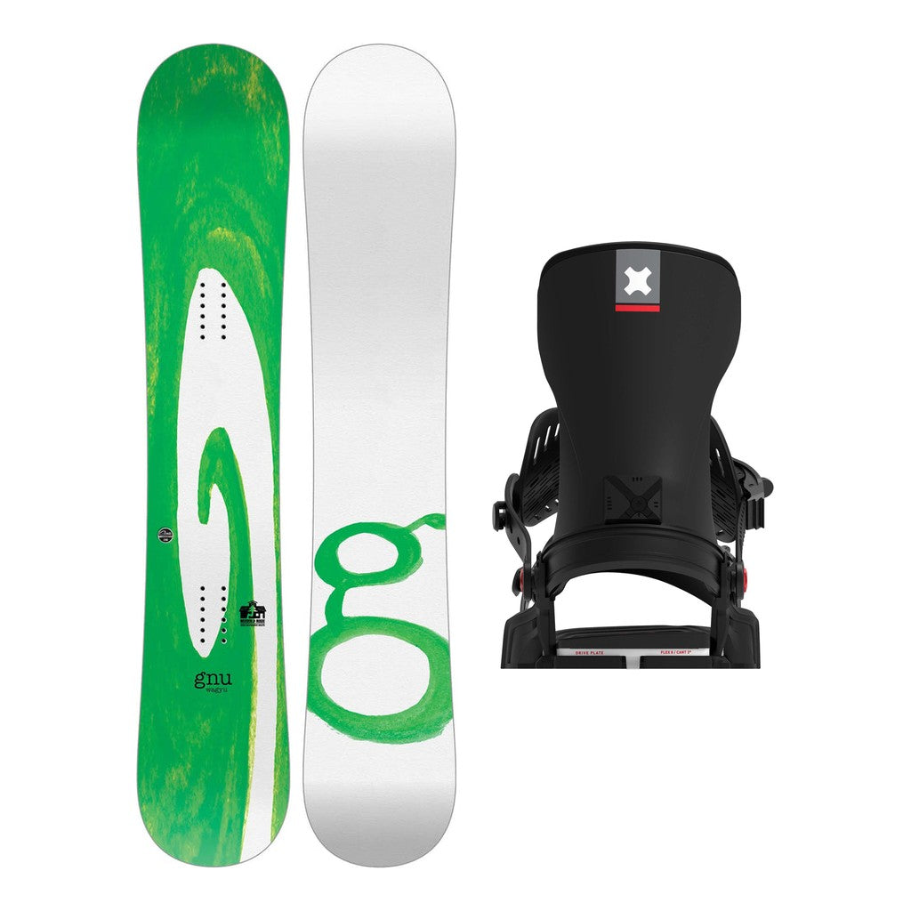 GNU Wagyu Mens Snowboard 2027 with Bent Metal Transfer Bindings Snowboard Package - Black