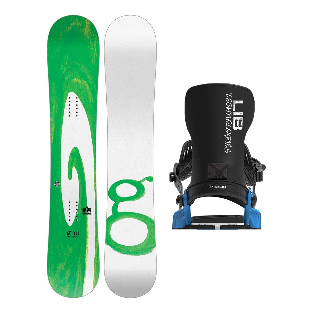 GNU Wagyu Mens Snowboard 2027 with Bent Metal Transfer Bindings Snowboard Package - Blue/Black