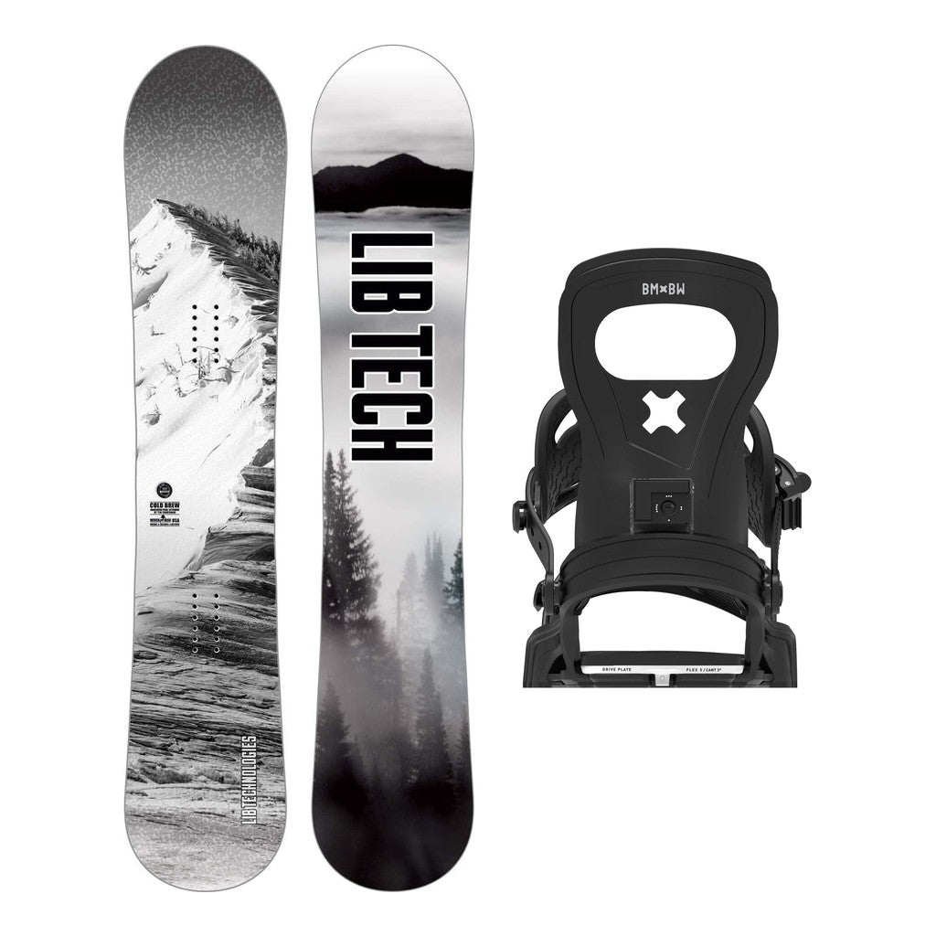 Lib Tech Cold Brew Mens Snowboard 2027 with Bent Metal Joint Bindings Snowboard Package - Black
