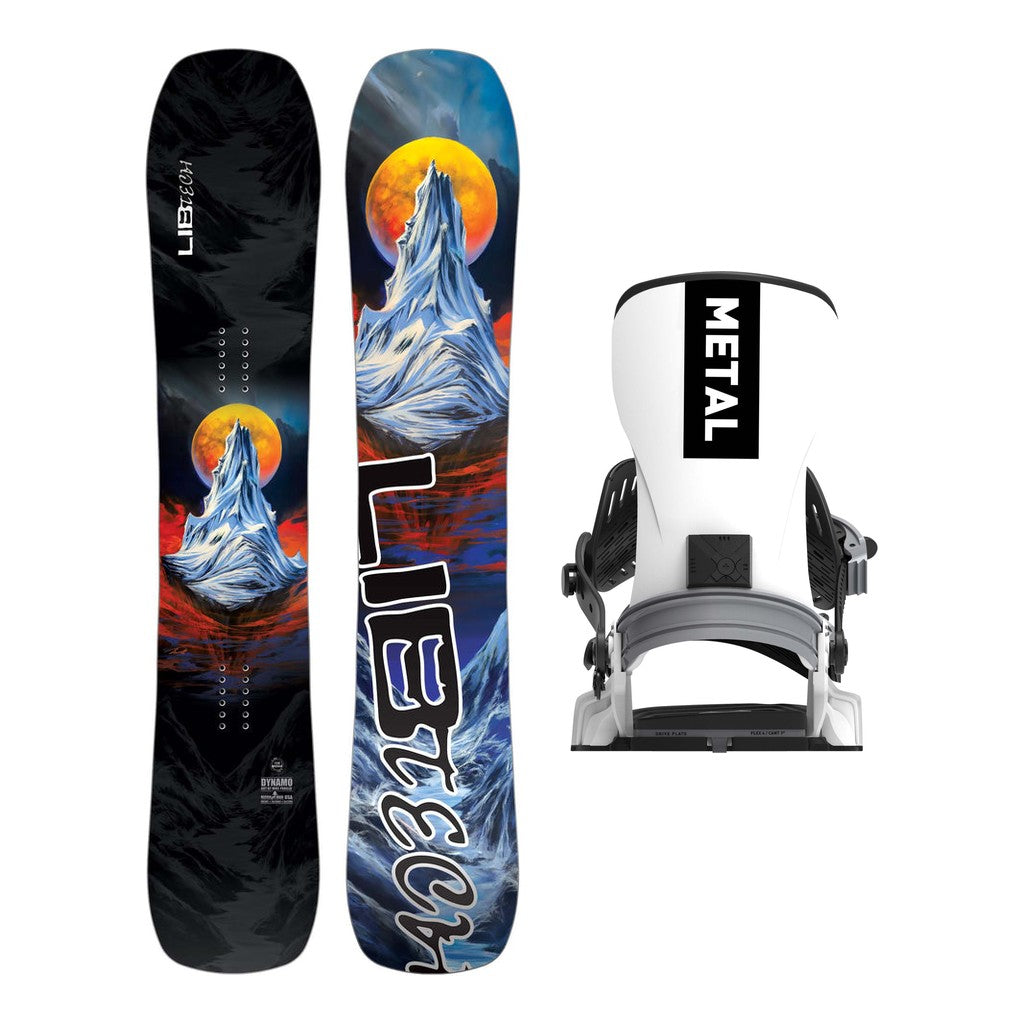 Lib Tech Dynamo Mens Snowboard 2027 with Bent Metal T-Zero Bindings Snowboard Package - White